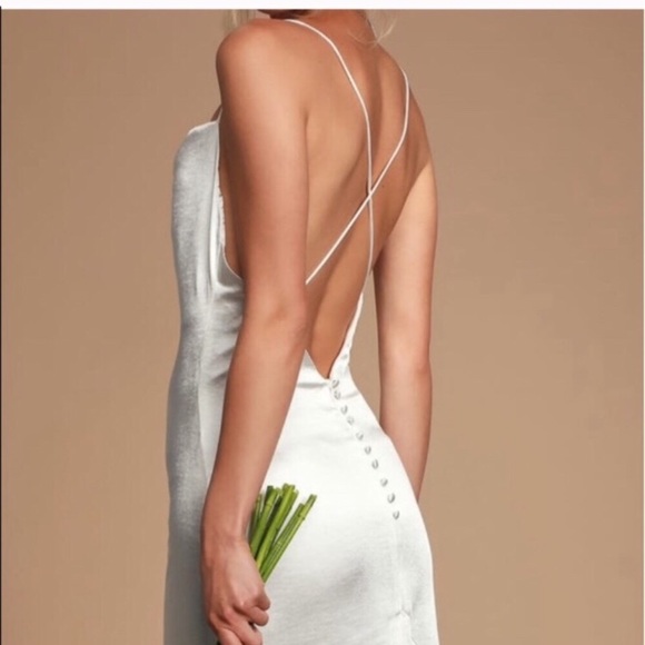 The Elliat Aisle White Satin Cowl Neck Maxi Dress - Picture 3 of 5